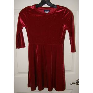 Girls Sz Large (10-12) Sparkly Red Velour Stretchy Christmas Holiday Dress